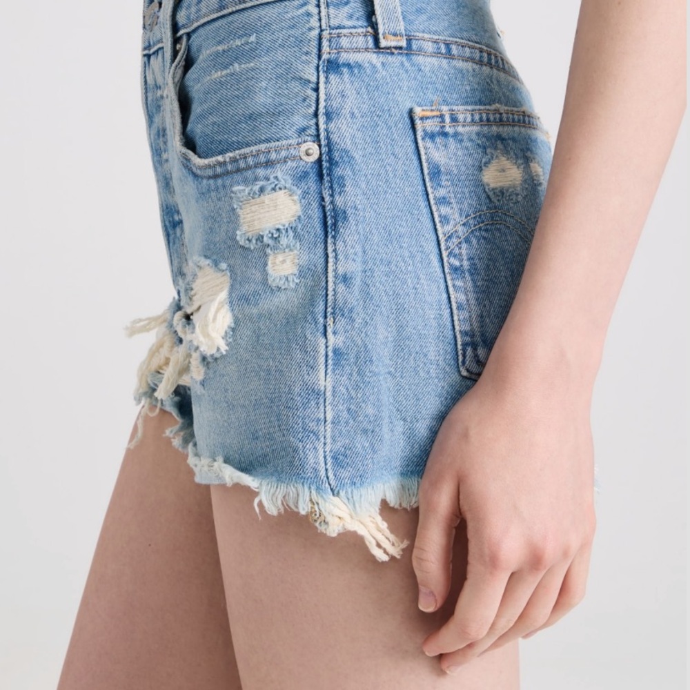 Levi's 501 Light Blue Distressed Jean Shorts - Picture 3 of 3